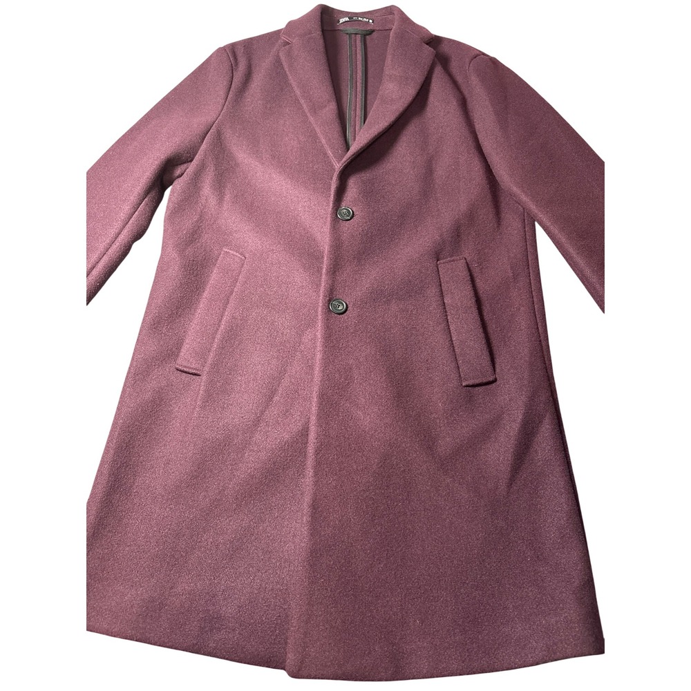 Zara Mens Overcoat Burgundy Purple Single Breasted Topcoat Size Medium